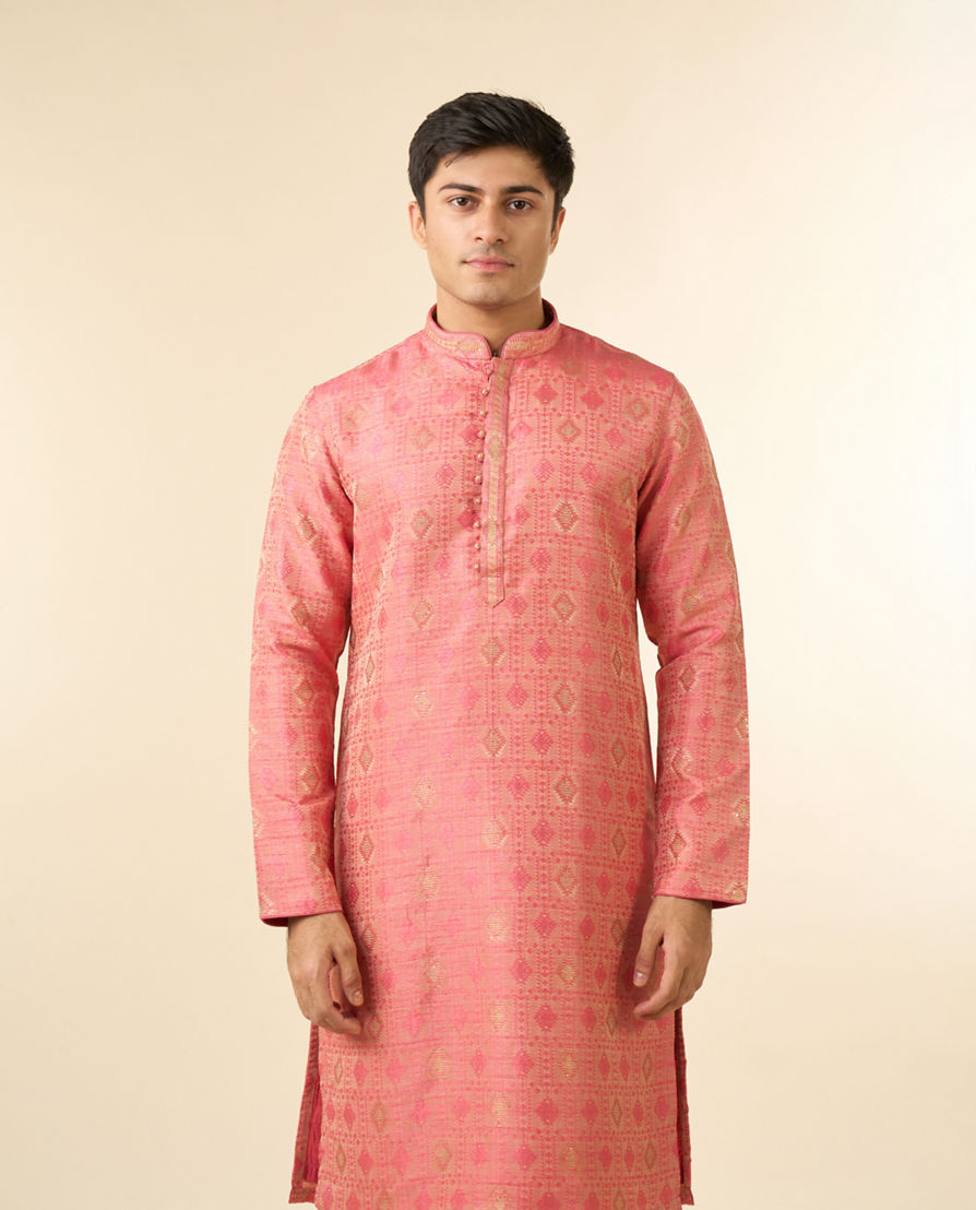 Diwas Men Pink Brocade Elegance Kurta Pajama