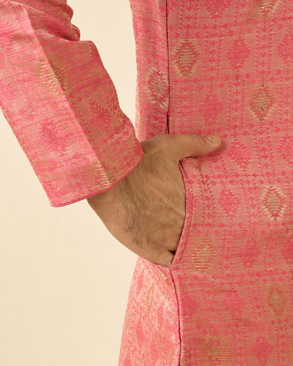 Diwas Men Pink Brocade Elegance Kurta Pajama