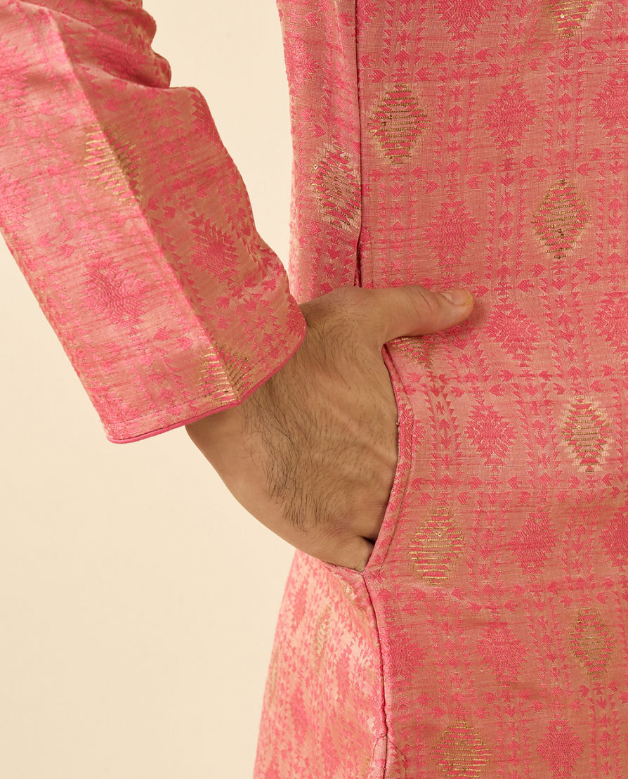 Diwas Men Pink Brocade Elegance Kurta Pajama