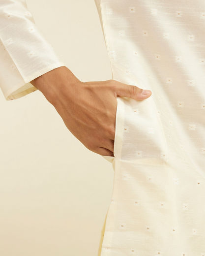 Diwas Men Cream Art Silk Kurta Pajama with Basic Design for Festive Wear
