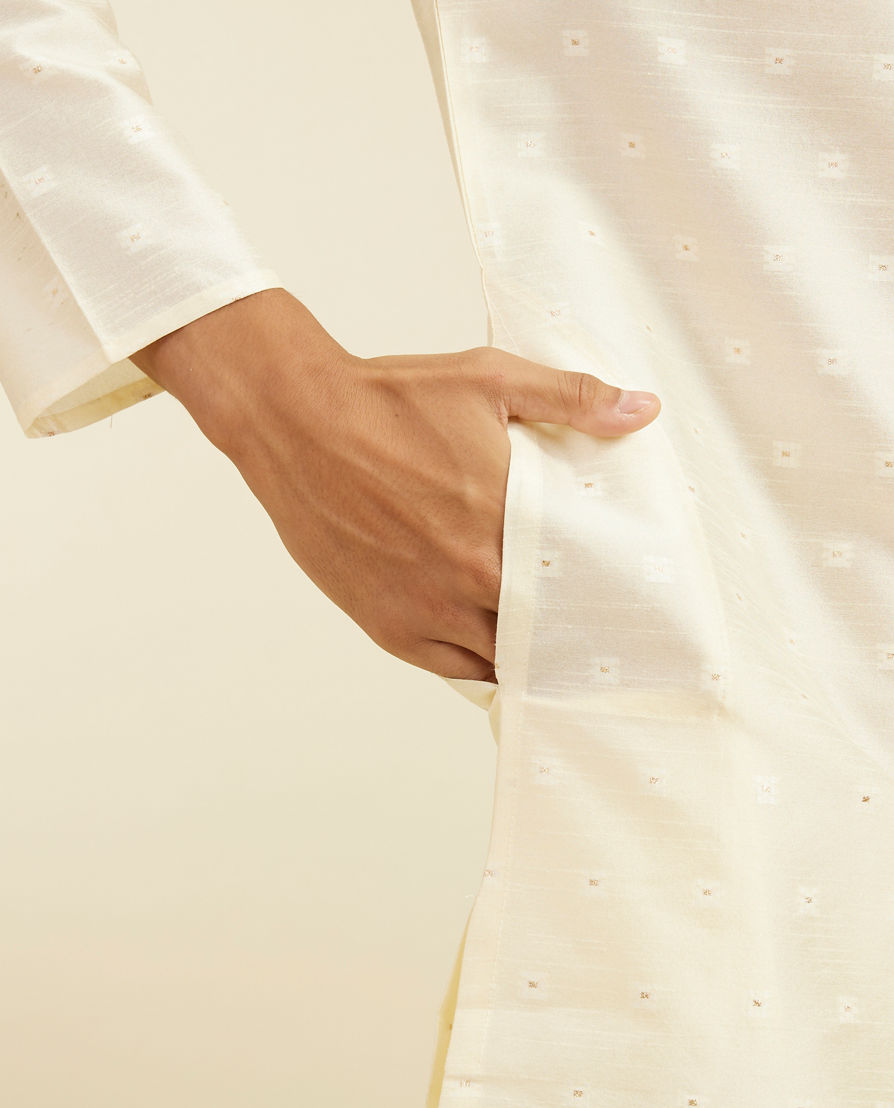 Diwas Men Cream Art Silk Kurta Pajama with Basic Design for Festive Wear