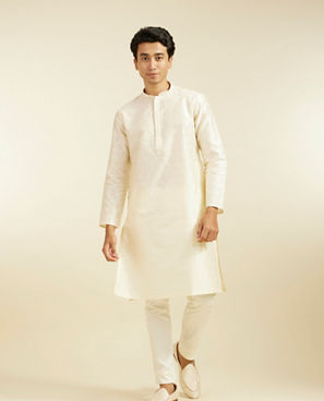 Diwas Men Cream Art Silk Kurta Pajama with Basic Design for Festive Wear