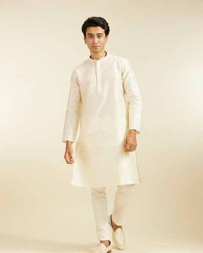 Diwas Men Cream Art Silk Kurta Pajama with Basic Design for Festive Wear