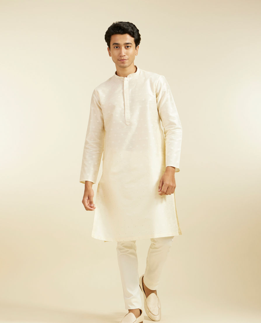 Diwas Men Cream Art Silk Kurta Pajama with Basic Design for Festive Wear