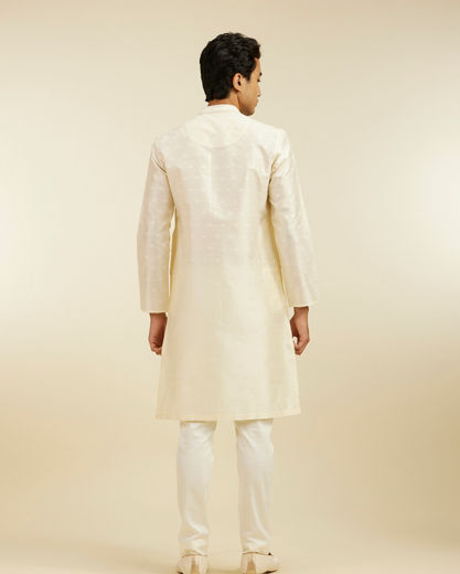 Diwas Men Cream Art Silk Kurta Pajama with Basic Design for Festive Wear