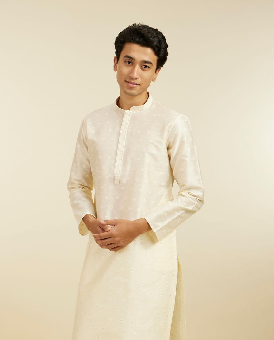 Diwas Men Cream Art Silk Kurta Pajama with Basic Design for Festive Wear