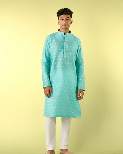 Diwas Men Aqua Green Grandeur Kurta Pajama