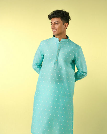 Diwas Men Aqua Green Grandeur Kurta Pajama