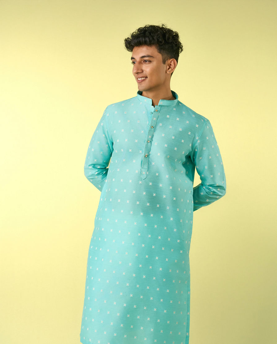 Diwas Men Aqua Green Grandeur Kurta Pajama