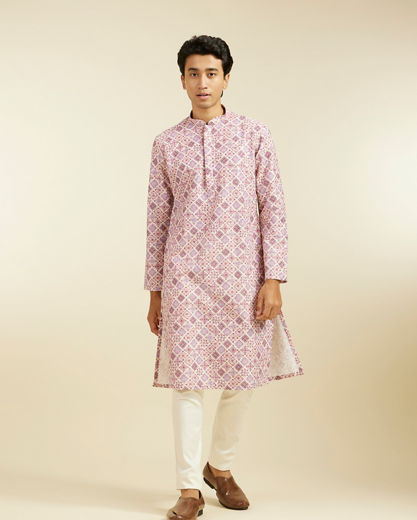 Diwas Men Soft Lilac Chikankari Inspired Printed Kurta Pajama