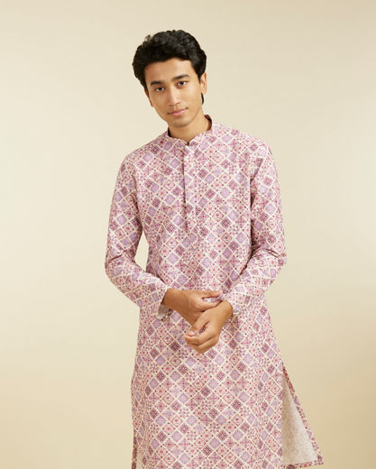Diwas Men Soft Lilac Chikankari Inspired Printed Kurta Pajama