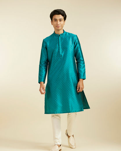 Diwas Men Teal Green Lattice Patterned Kurta Pajama