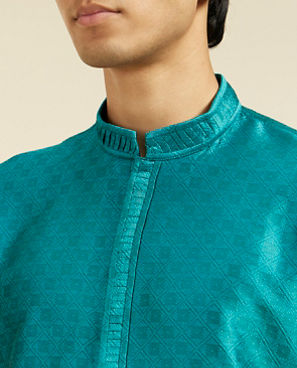 Diwas Men Teal Green Lattice Patterned Kurta Pajama