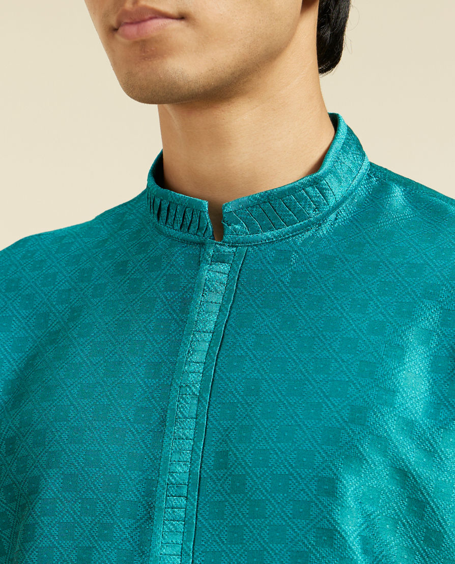 Diwas Men Teal Green Lattice Patterned Kurta Pajama