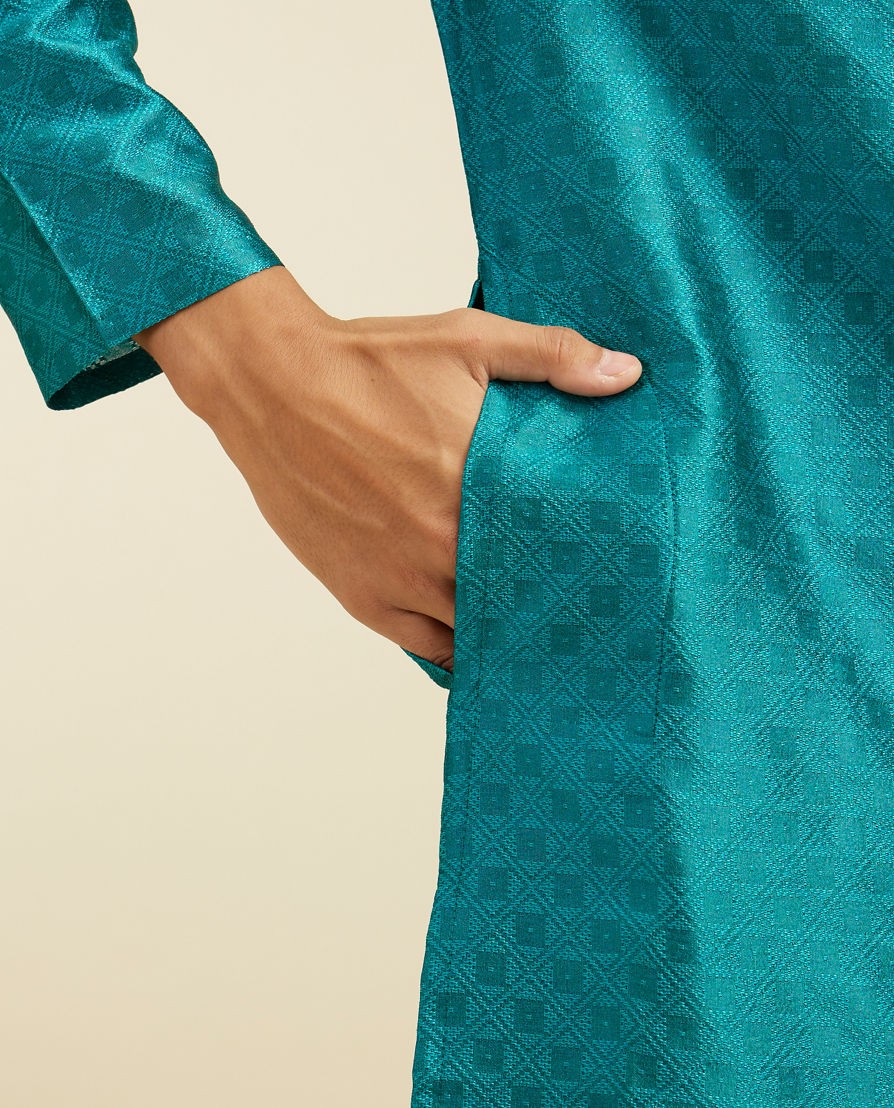 Diwas Men Teal Green Lattice Patterned Kurta Pajama