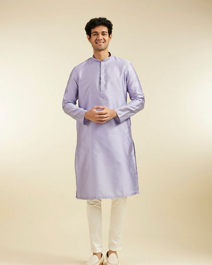 Diwas Men Soft Lilac Lattice Patterned Kurta Pajama with Sequin Work