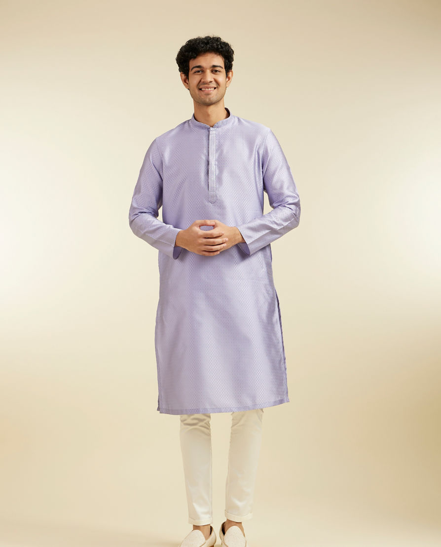Diwas Men Soft Lilac Lattice Patterned Kurta Pajama with Sequin Work
