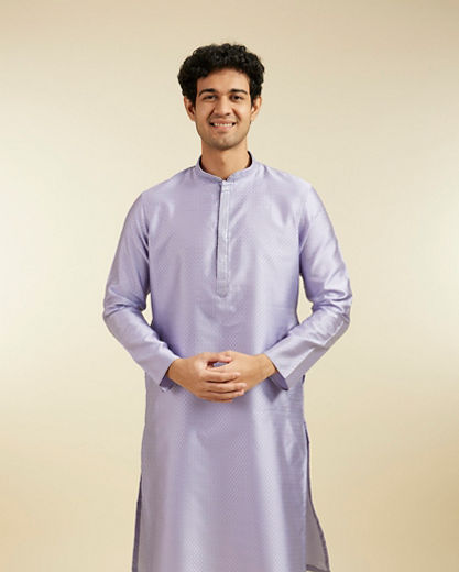 Diwas Men Soft Lilac Lattice Patterned Kurta Pajama with Sequin Work