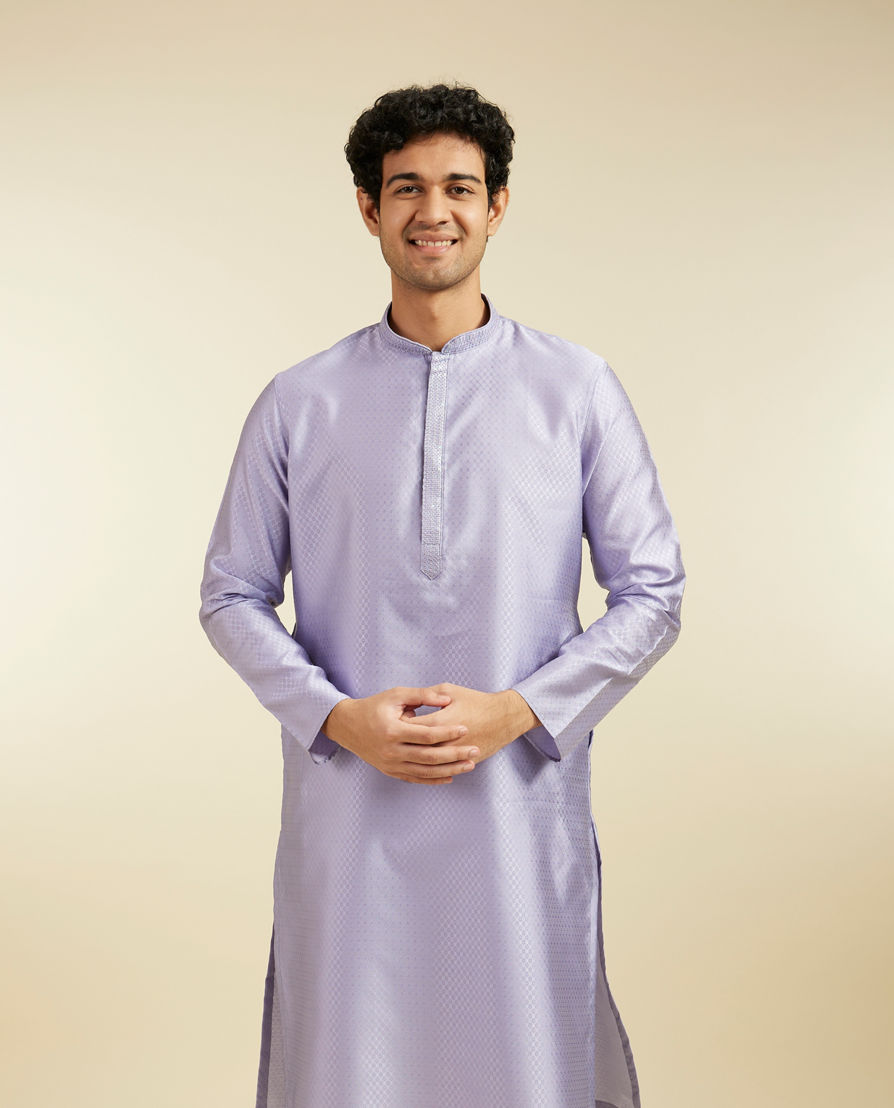 Diwas Men Soft Lilac Lattice Patterned Kurta Pajama with Sequin Work