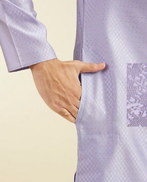 Diwas Men Soft Lilac Lattice Patterned Kurta Pajama with Sequin Work