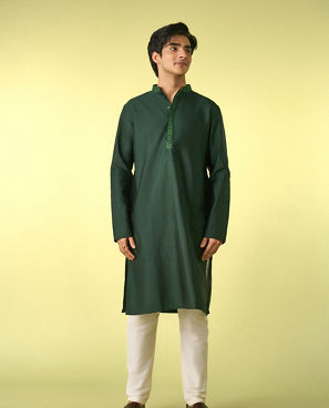 Diwas Men Dark Green Celebration Kurta Pajama