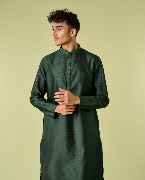 Diwas Men Dark Green Celebration Kurta Pajama