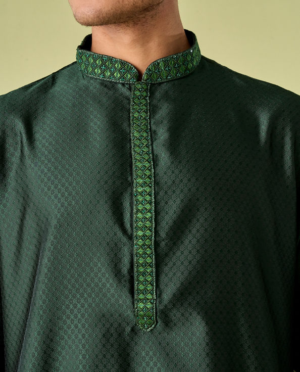 Diwas Men Dark Green Celebration Kurta Pajama