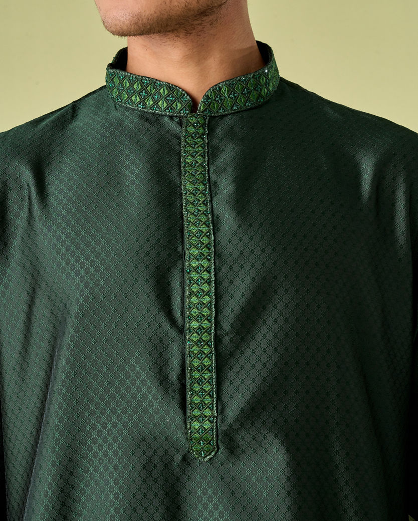 Diwas Men Dark Green Celebration Kurta Pajama