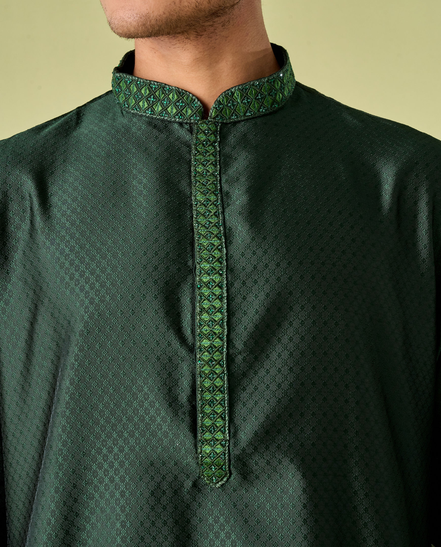 Diwas Men Dark Green Celebration Kurta Pajama