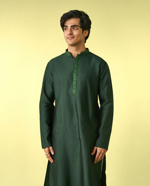 Diwas Men Dark Green Celebration Kurta Pajama