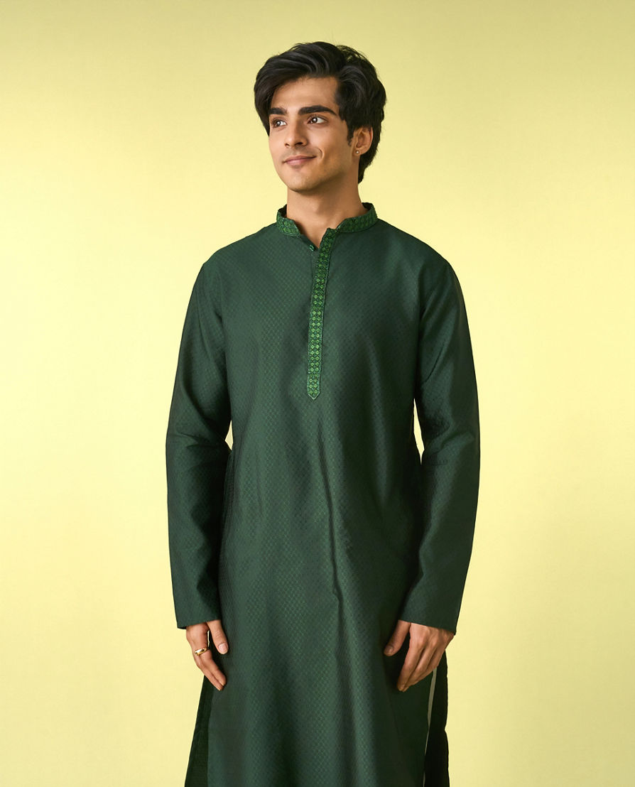 Diwas Men Dark Green Celebration Kurta Pajama