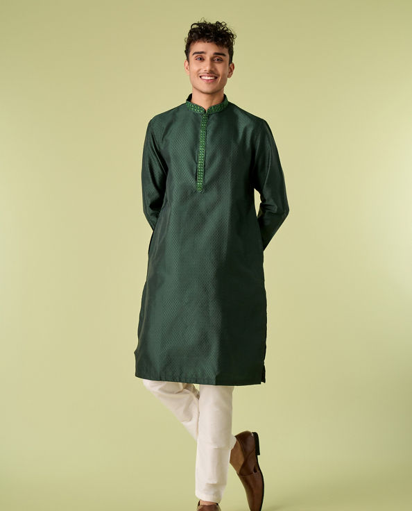 Diwas Men Dark Green Celebration Kurta Pajama