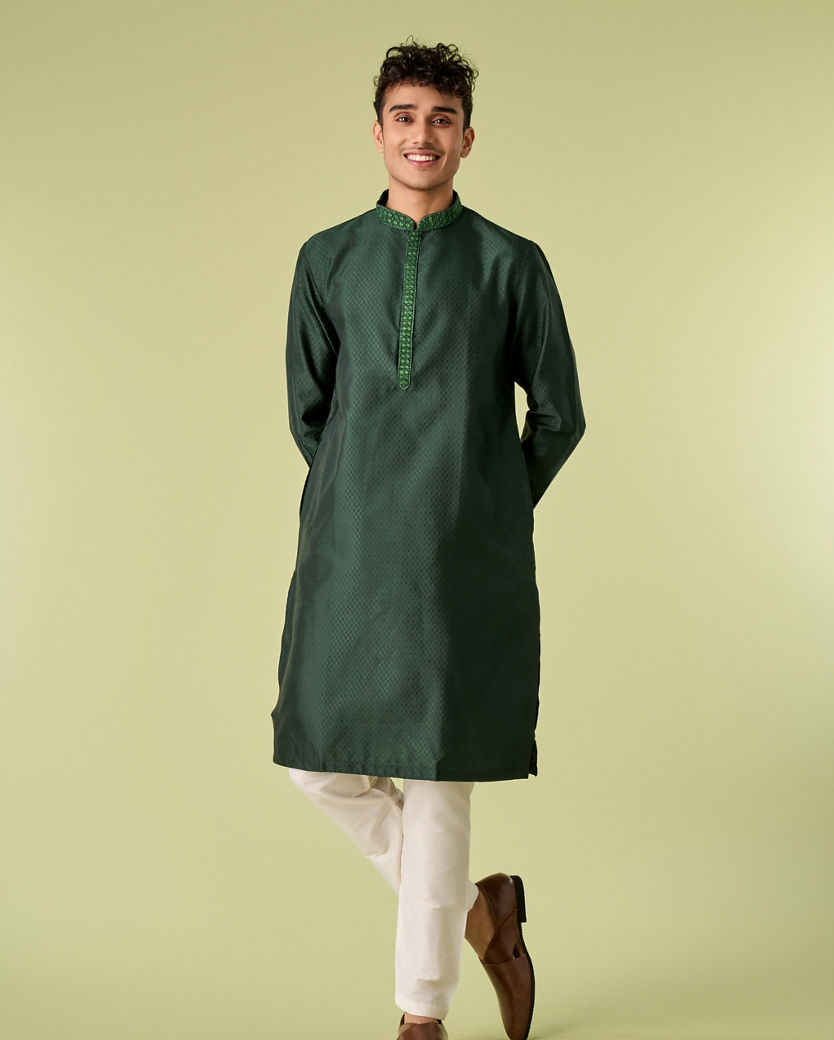 Diwas Men Dark Green Celebration Kurta Pajama
