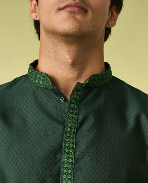 Diwas Men Dark Green Celebration Kurta Pajama