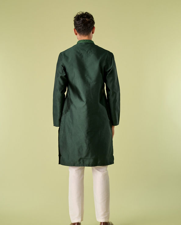 Diwas Men Dark Green Celebration Kurta Pajama