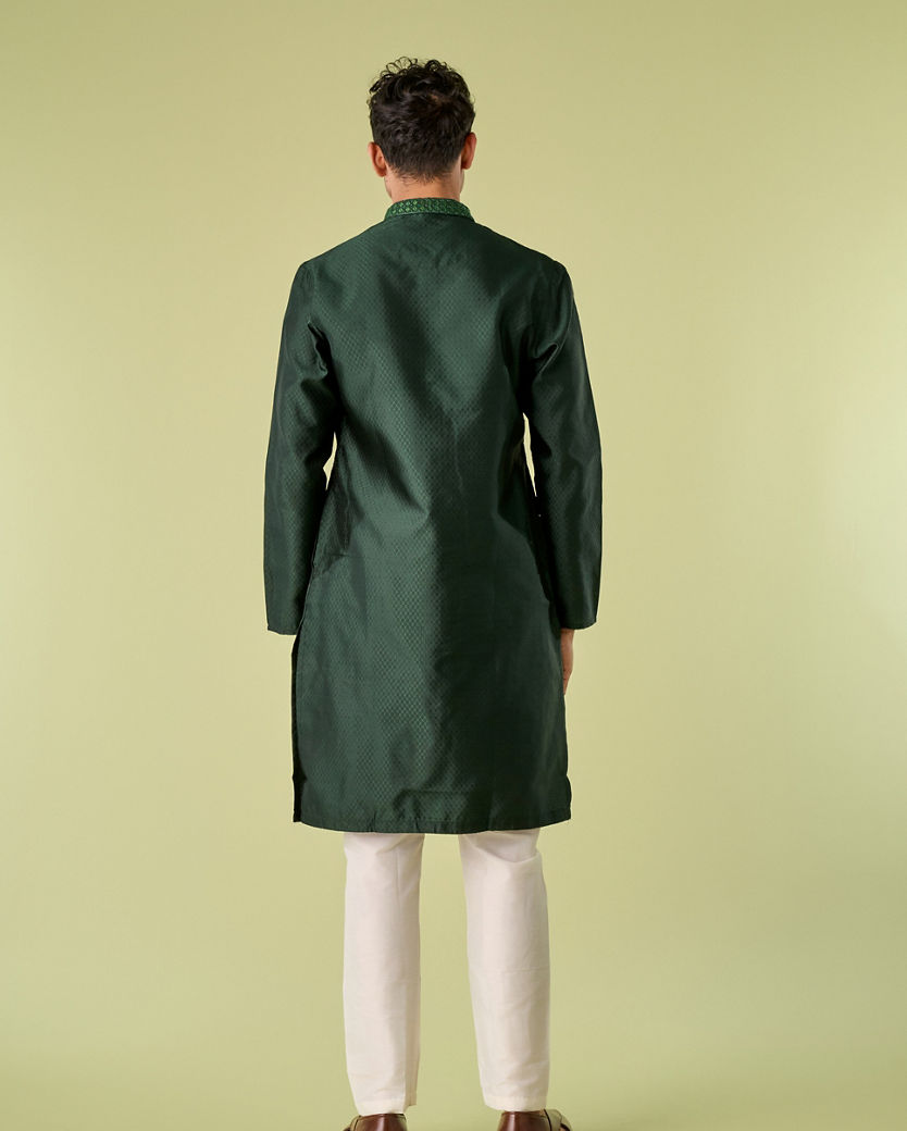 Diwas Men Dark Green Celebration Kurta Pajama