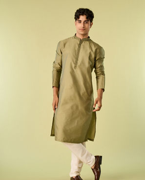 Diwas Men Verdant Olive Green Kurta Pajama