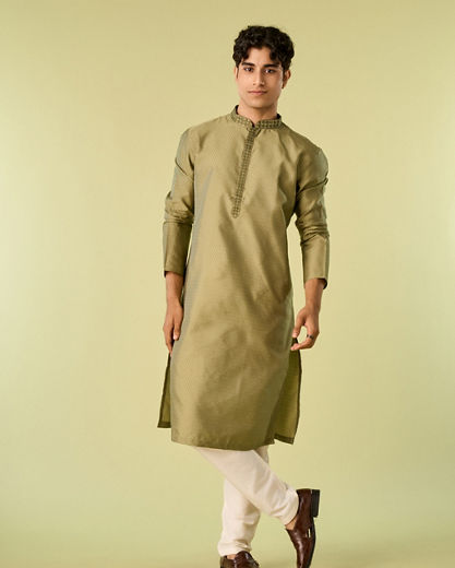 Diwas Men Verdant Olive Green Kurta Pajama