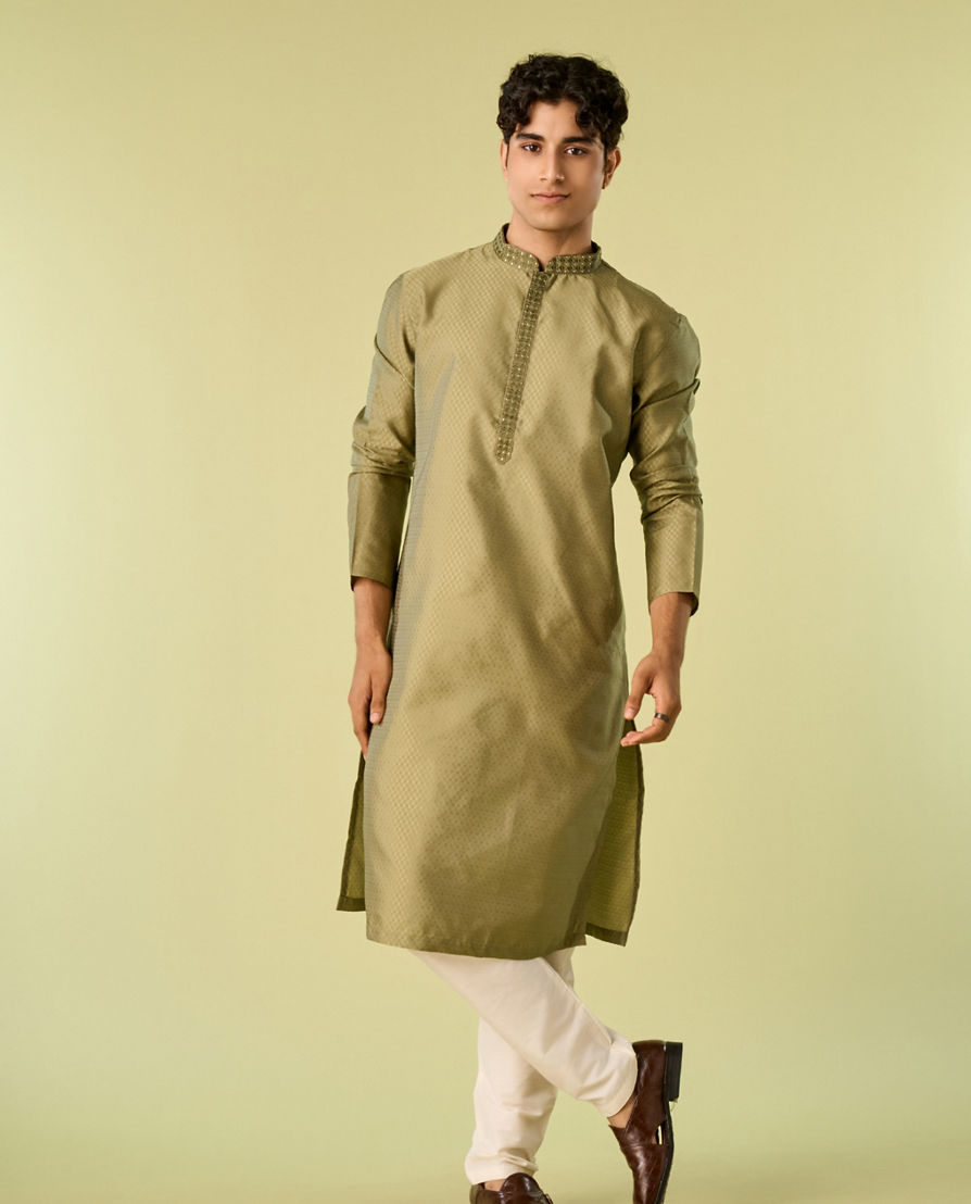 Diwas Men Verdant Olive Green Kurta Pajama