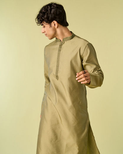 Diwas Men Verdant Olive Green Kurta Pajama