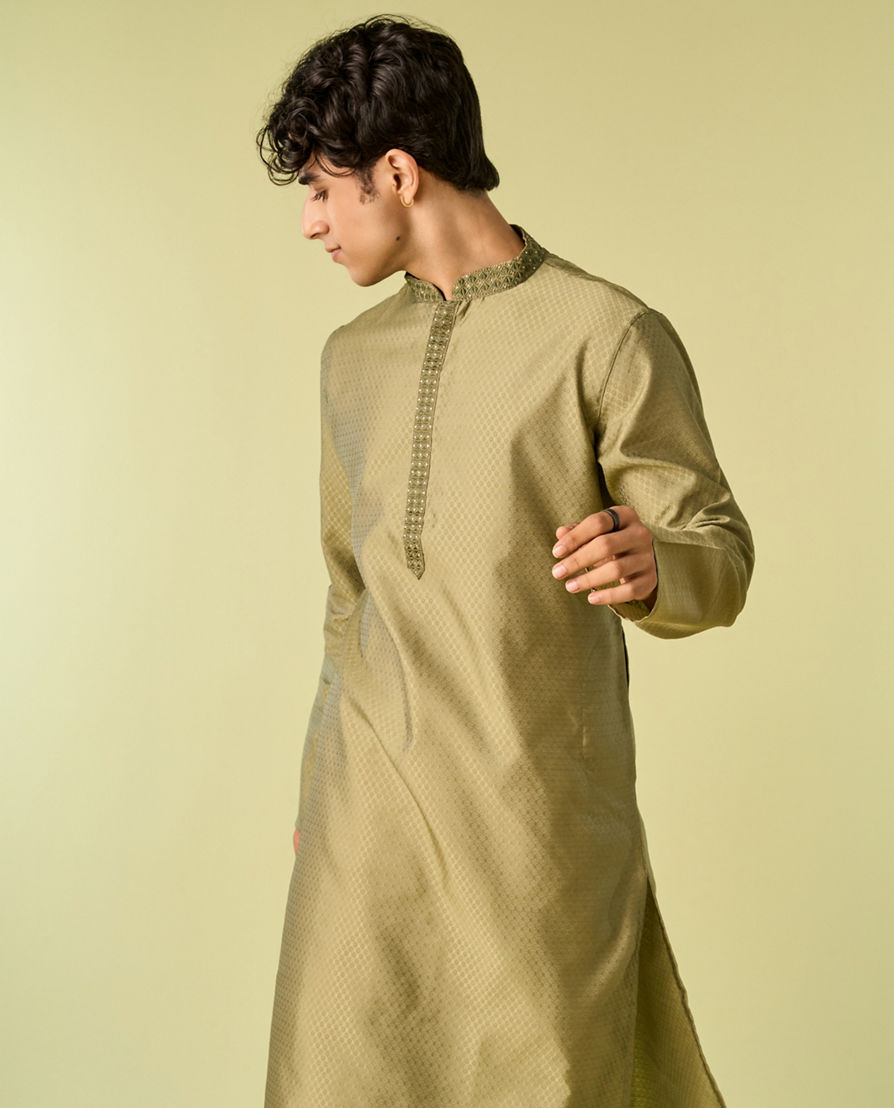 Diwas Men Verdant Olive Green Kurta Pajama