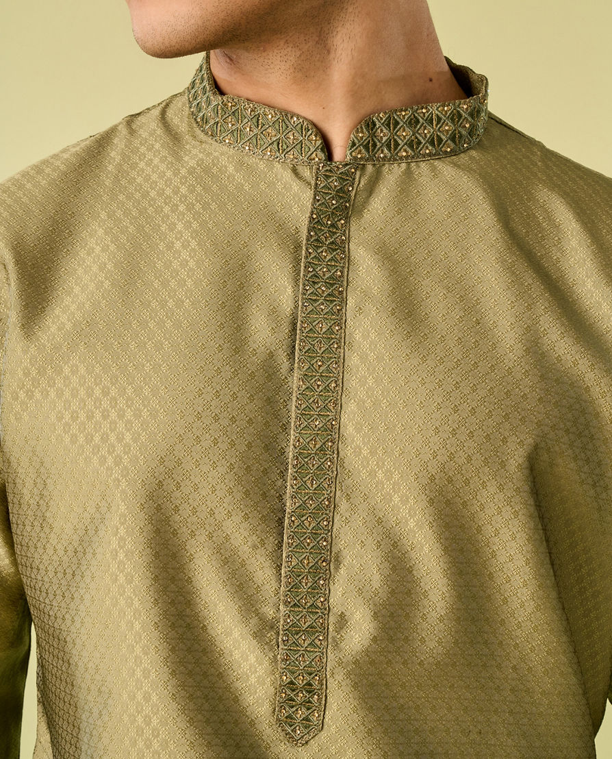 Diwas Men Verdant Olive Green Kurta Pajama