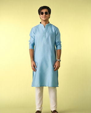 Diwas Men Greyish Blue Elegance Kurta Pajama