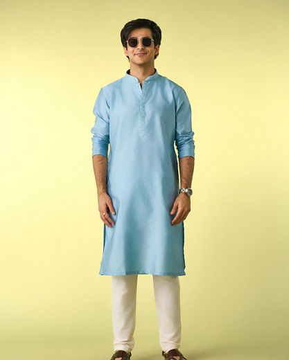 Diwas Men Greyish Blue Elegance Kurta Pajama