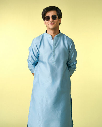 Diwas Men Greyish Blue Elegance Kurta Pajama