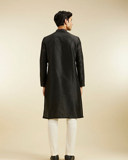 Diwas Men Midnight Black Buta Embroidered Kurta Pajama with Sequin Work