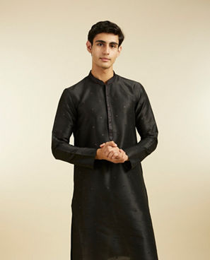 Diwas Men Midnight Black Buta Embroidered Kurta Pajama with Sequin Work