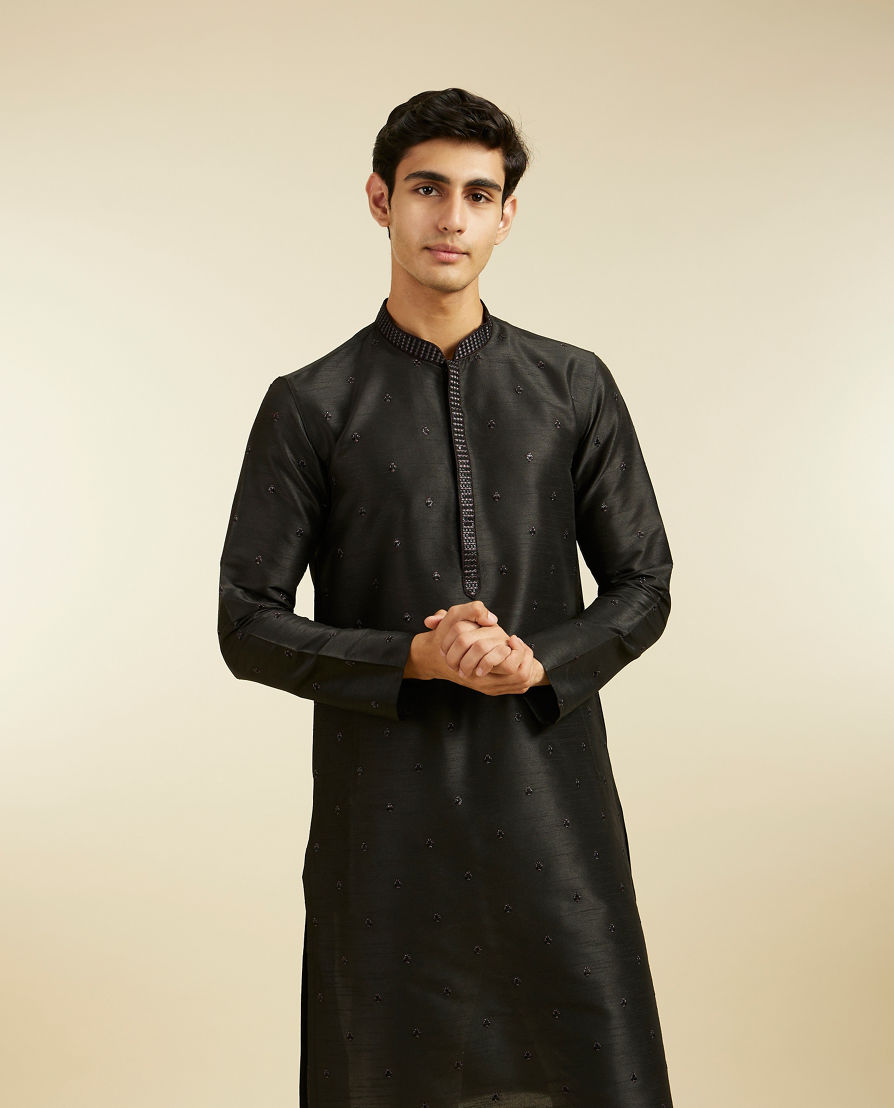 Diwas Men Midnight Black Buta Embroidered Kurta Pajama with Sequin Work
