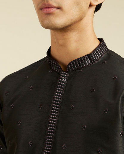 Diwas Men Midnight Black Buta Embroidered Kurta Pajama with Sequin Work