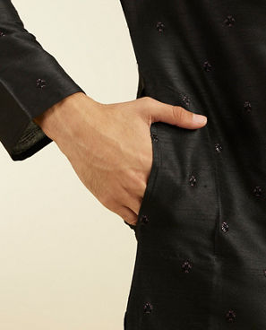 Diwas Men Midnight Black Buta Embroidered Kurta Pajama with Sequin Work